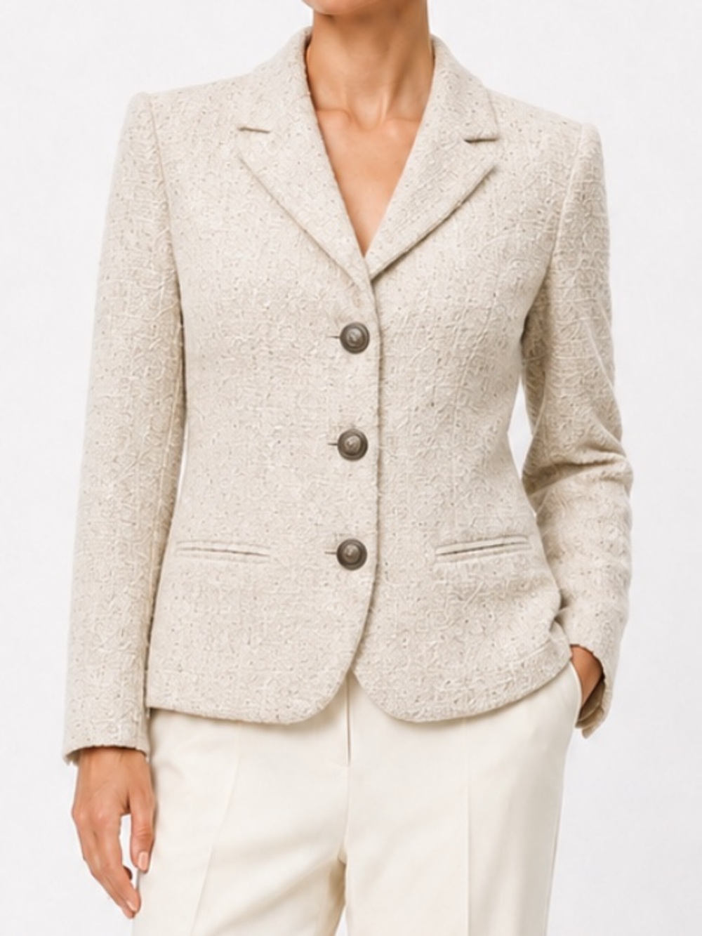 Chanel Cream Tweed Jacket Blazer 36